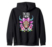 The Hell I Wont Cowgirl Boho Cow Skull Cowboy Go Milk a Bull Zip Hoodie