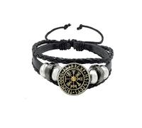 The Helm of Awe and Terror Viking Symbol Mens Adjustable Black Leather Bracelet