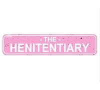 The Henitentiary Sign Chicken Coop Rustic Metal Street Sign or Door Name Plate Plaque Home Patio Garden Bar Farm House Garage Wall Decor Pink Tin Signs 16 X 4 Inch