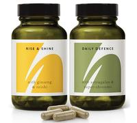 THE HERBTENDER Daily Wellness Set-Vegan Adaptogens Supplements.2X 60 Capsules in Refillable Jars.Red & White Ginseng, Reishi, Chaga, Cordyceps, VIT.C, Yarrow, Astragalas & Cinamon