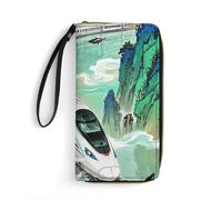 The High-speed Rail Is Speeding Wallet, Long PU Leather Wallet with Wrist Strap, Large Capacity & Multi Card Holder Wallets