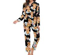 The Highland Cow And Kite Lounge Pajamas Set for Women | Two Piece Long Sleeve Pj Pants Sleeping Tops Loungewear Bathroom Bedroom