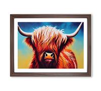The Highland Cow BLK Framed Print | A4 Walnut Framed Wall Art | Ready to Hang | Modern Animal Picture | Living Room Bedroom Lounge Office