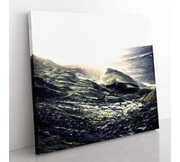 The Highlands in Scotland in Abstract Modern Canvas Wall Art Print Ready to Hang, Framed Picture for Living Room Bedroom Home Office Décor, 35x35 cm (14x14 Inch)