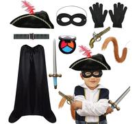 The Highway Rat Costume Kids Highway Man World Book Day Week Costumes for Boys Girls Black Cape Tricorn Mask Tail Gloves Halloween Fancy Dress Up Cosplay