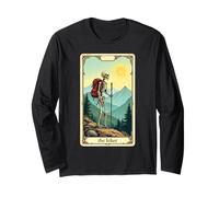 The Hiker Tarot Card Skeleton Mountain Hiking Long Sleeve T-Shirt