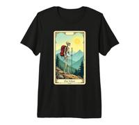 The Hiker Tarot Card Skeleton Mountain Hiking Premium T-Shirt
