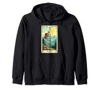The Hiker Tarot Card Skeleton Mountain Hiking Zip Hoodie