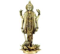 The Himalayan Collections HC -Astadhatu (8 Metals) Made Shri Nararayn Standing on Lotus Base Idol/Brass Made Narayan Stand on Lotus Idol/Kamal Maha Vishnu Bhagwan Brass Idol (10)