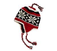 The Himalayan Goddess Hand Knit Sherpa Wool Hat with Micro Fleece Lining, Ear Flaps, Toque, Beanie, Red, Black, White