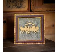 The Himalayan River Handcrafted Seven Horses Wall Hanging, Raw Pyrite Stone Frame with Sun Symbol, Wooden Vastu Art Decor for Home and Office, Money and Success Attraction