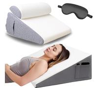 The Hiquo Wedge Pillow + 100% Silk Sleep Mask, Adjustable Bed Wedge Pillow for Headboard, Wedge Pillows Set for After Surgery, Acid Reflux Relief, Sleeping, Back Pain Relief (With Neck Pillow)