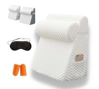 The Hiquo Wedge Pillow with Light Blocking Silk Sleep Mask,Adjustable Orthopedic Bed Wedge Pillow Set,30 Degree Memory Foam Triangle Incline Combo Set for Neck,Leg and Back Support (White, 1PC)