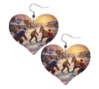 The hockey game was very competitive Prints Leather Heart earrings Pendant Stylish and light Lightweight Dangle for Women Girls, One Size, Leather, No Gemstone