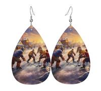The hockey game was very competitive Prints Leather Teardrop earrings Pendant Stylish and light Lightweight Dangle for Women Girls, One Size, Leather, No Gemstone