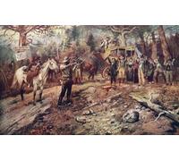 The Hold Up. After a work by American artist Charles Marion Russell 1864-1926. A US Mail coach is held up by outlaws. Poster Print by Ken Welsh (18 x 11)