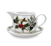 The Holly and The Ivy Gravy Boat and Stand, Traditional Christmas Design, Fine Porcelain, Serving Tableware