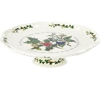 The Holly and The Ivy Porcelain Footed Cake Plate, Pierced Design, Green, Red and White, Scalloped Rim, Christmas Season, Round, 26cm Diameter