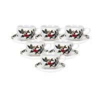 Portmeirion Home & Gifts The Holly & Ivy Tea Cup and Saucer, Ceramic, Multi-Colour, Set of 6