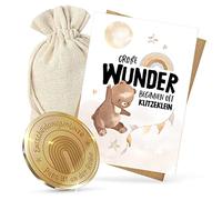 The holy fox® Gift Set for Birth, Pregnancy and Christening - Decision Coin & Greeting Card (Boho Bear)