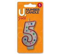 The Home Fusion Company Birthday Cake Number Candles 0-9 All Ages White And Red With Coloured Stars, 5