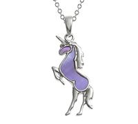 The Home Fusion Company Ladies Girls Purple Unicorn Design Silver Pendant Necklace 18" Chain Gift