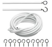 The Home Fusion Company White Net Voile Curtain Wire Cord Including Hooks & Eyes 1 Mtr-3Mtr Lengths
