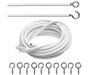 The Home Fusion Company White Net Voile Curtain Wire Cord Including Hooks & Eyes 1 Mtr-3Mtr Lengths