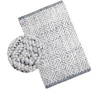 The Home Talk Chenille Microfiber Bath Rug Floor mat for Shower Super Soft Machine Washable for Bathroom/Kitchen Water Absorbent Anti-Skid (53 x 86 CM / 21" x 34", White and Navy)