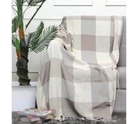 The Home Talk Cotton Throw Blanket 50 x 60 Inch - Handmade Checked Sofa Throw with Tassels, Decorative Blanket for Couch, Bed & Accent Chair, Soft Woven Farmhouse Throw, Beige Grey