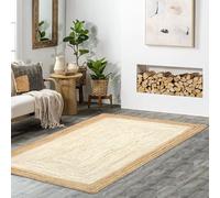 The Home Talk Jute Braided Rectangular Rug - Natural Fiber Rug Rustic Farmhouse Vintage Braided Handwoven Indoor Carpet for Entryway/Kitchen/Frontdoor (White, 90 x 150 cm)