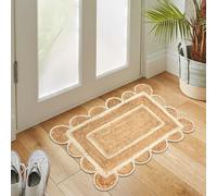 The Home Talk Scalloped Jute Rectangular Rug - Natural Fiber Scallop Rug Rustic Vintage Braided Handwoven Indoor Carpet for Entryway/Kitchen/Frontdoor (Natural & White, 60 x 90 cm)