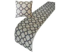 The HomeCentric Blue Bed Runner For King/Queen/Twin Cotton Decorative Bed Scarf Queen 185x45 cm Bed Runner With Two Cushion Cover, Geometric Bed Scarf Bedroom Décor Accent - Stitched Symmetry