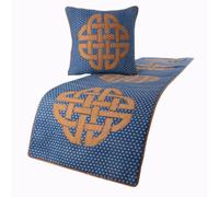 The HomeCentric Blue Bed Runner, King Size 225 x 45 cm Decorative Bed Runner With 2 Matching Cushion Cover, Blue Cotton Bed Scarf in Quilted, Beehive Denim with Applique - Denim Love