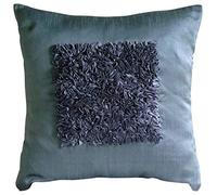 The HomeCentric Blue Cushions Cover, Modern Geometric Cushion Covers, 30x30 cm (12x12 inch) Cushion Case, Art Silk Square Throw Cushion Covers, Textured Ribbon Cushions - Vintage Blue Love