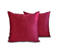 The HomeCentric Decorative Cushion Cases Red Pack of 2, 35x35 cm (14"x14") Satin Solid Thow Cushion Case For Sofa, Solid Modern Style - Deep Red Slub Satin
