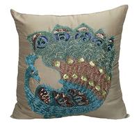 The HomeCentric Decorative Cushion Covers 45 x 45 cm Green, Silk Throw Cushion Covers, Cushion Covers, Modern Throw Pillow Covers - Taupe Green Peacock