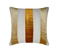 The HomeCentric Decorative Gold 45x45 cm (18"x18") Accent Cushion Covers, Velvet & Linen Patchwork Accent Cushion Covers, Striped Pattern Modern Style - Velvet Band Gold