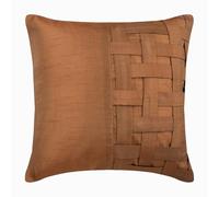 The HomeCentric Decorative Gold Cushion Covers Pack of 2, 40x40 cm (16x16 inch), Square Throw Silk Pillowcase, Striped Basket Weave Contemporary Cushion Covers - Gold Brown Bricks