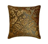 The HomeCentric Decorative Olive Green Pack of 2, 35x35 cm (14"x14") Cushion Covers, Velvet Burnout Velvet Cushion Covers, Damask Pattern Modern Style - Folding Flames