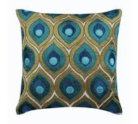 The HomeCentric Decorative Pillow Case Covers With Zipper, Toss Pillows, Pillow Covers 35x35 cm Green, Velvet Throw Handmade Modern, Birds Easter - Art Deco Peacock