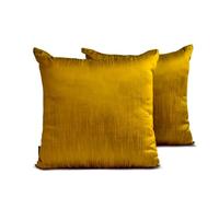 The HomeCentric Decorative Throw Cushion Cover Dark Gold Pack of 2, 35x35 cm (14"x14") Silk Solid Toss Cushion Cover For couch, Hotels, living, Bed Room, Modern Style - Dark Gold Luxury