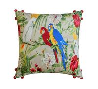 The HomeCentric Decorative Throw Cushion Cover Green 40x40 cm (16"x16") Cotton Embroidery, Printed Pillow Covers For Outdoor Furniture, Floral Modern Style - Cockatoo Carnival
