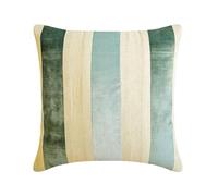 The HomeCentric Decorative Throw Cushion Covers Blue 35x35 cm (14"x14") Velvet Striped And Linen Pillow Covers For Sofa, Patchwork Modern Style - Velvet Band Ice