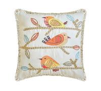 The HomeCentric Decorative Throw Cushion Covers Orange 40x40 cm (16"x16") Cotton Bird Pattern, Applique, Embroidery, Lace Pillow Covers For Sofa, Floral Contemporary Style - Feathered Whispers