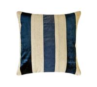 The HomeCentric Decorative Toss Cushion Cover Navy 45x45 cm (18"x18") Velvet & Linen Patchwork, Striped Sofa Cushion Covers, Striped Modern Style - Velvet Band Navy