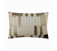 The HomeCentric Designer Ivory 12"x16" (30x40 cm) Rectangle Cushion Covers, Linen Applique Lumbar Cushion Covers, Geometric Pattern Modern Style - Gold Heist