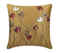 The HomeCentric Gold Cushions Cover Sequins & Beaded Tulip Flower Floral Theme, Pack of 2, 35x35 cm (14"x14") Decorative Cushion Cover for Sofa Bedroom, Contemporary Silk Pillowcase - Tulip Sparkle