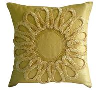 The HomeCentric Gold Decorative Cushion Cover, Tropical Floral Cushion Cases, 30x30 cm (12x12 inch) Throw Cushion Cover, Art Silk Square Cushioncases, Ribbon Flower Throw - We All Blossom