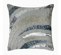 The HomeCentric Grey Cushion Cover, Sequins and Beaded Spiral Cushion Cover, Pack of 2, 40x40 cm (16x16 inch) Cushion Cover, Silk Cushion Cover, Modern Decorative Cushion Cover, Stripe - Silver Bands